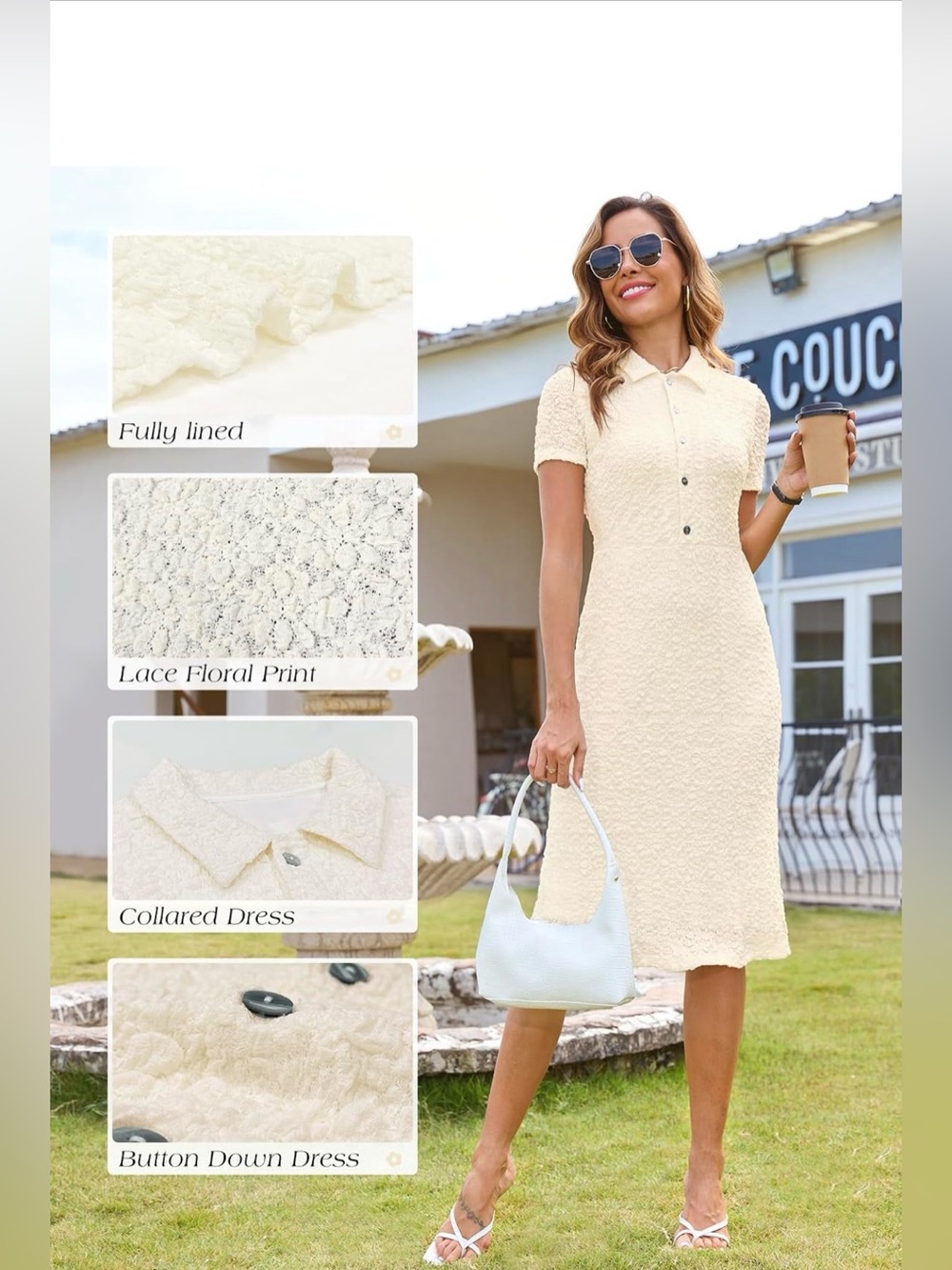 NWOT Annebouti 2026 Short Sleeve Lace Button Down Midi Dress Size S